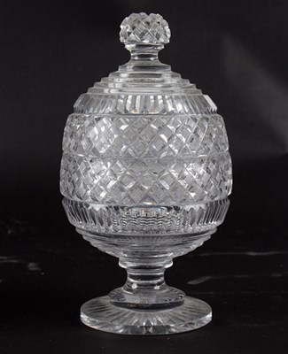 Lot 435 - A hobnail cut glass preserve jar and cover,...