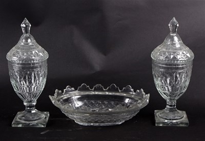 Lot 436 - A pair of cut glass jars and covers and an...