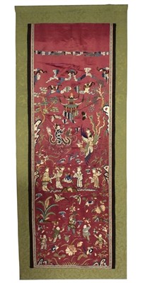 Lot 447 - A Chinese embroidered silk pictorial hanging,...