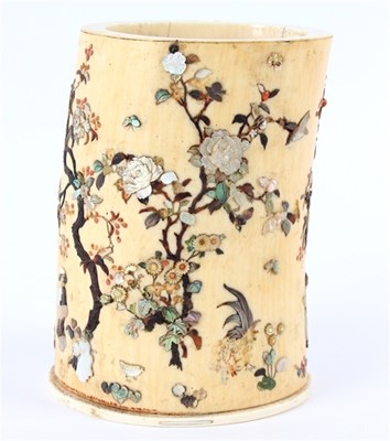 Lot 458 - A Shibayama hollow tusk inlaid mother-of-pearl...