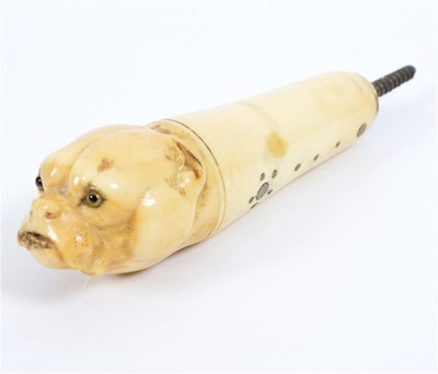 Lot 477 - An ivory walking stick handle carved a bulldog...