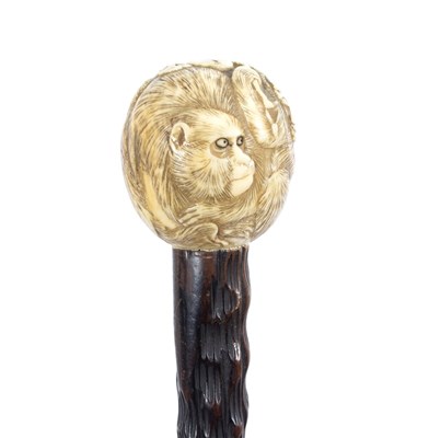 Lot 494 - A Japanese walking stick, the ivory ball...