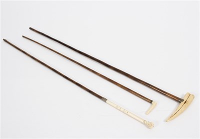 Lot 530 - Three cane walking sticks, all with ivory handles