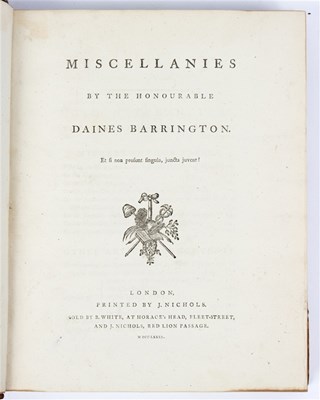 Lot 589 - Barrington, Daines Miscellanies, 1781, 4to,...
