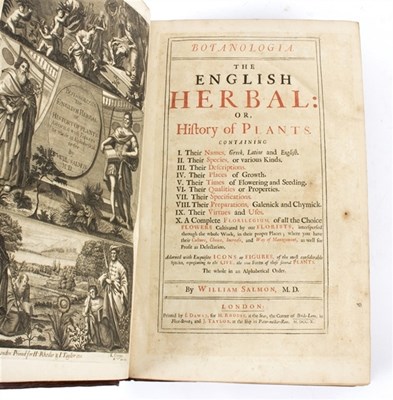Lot 595 - Salmon, William. Botanologia, 1710. Folio,...