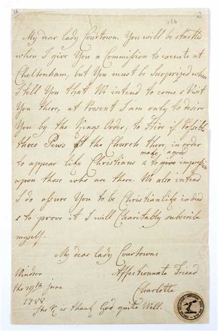 Lot 680 - A letter from Queen Charlotte addressed to...