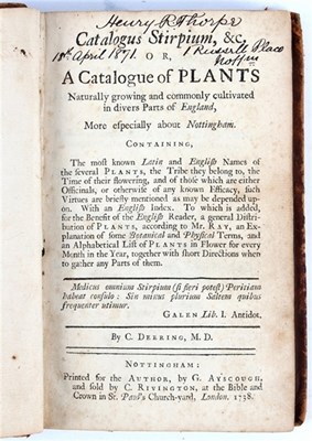 Lot 681 - Deering, George Charles. Catalogus Stirpium,...