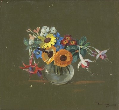 Lot 707 - Gosling/Vase of Flowers/oil on panel, 30cm x 34cm