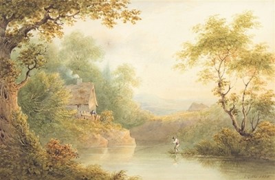 Lot 772 - J Gibbs (19th Century)/Fishing by Lake/signed...