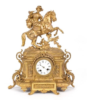 Lot 852 - A French gilt metal cased mantel clock,...