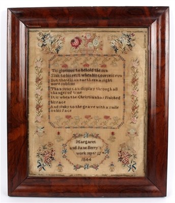 Lot 865 - A needlework sampler, Margaret and Jane...