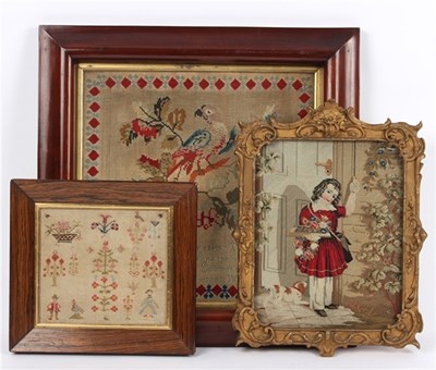 Lot 866 - A needlework picture of a flower seller, 31cm...