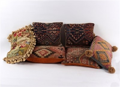 Lot 868 - Two pairs of kelim covered cushions and two...