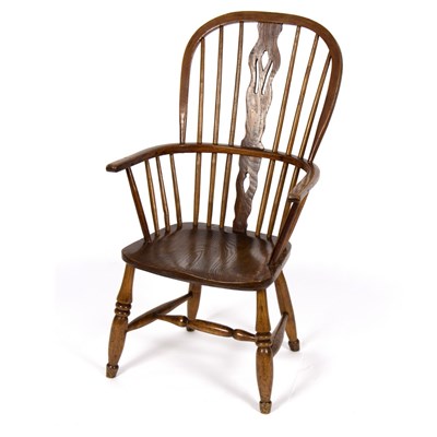 Lot 878 - A stick back chair with elm seat on turned...