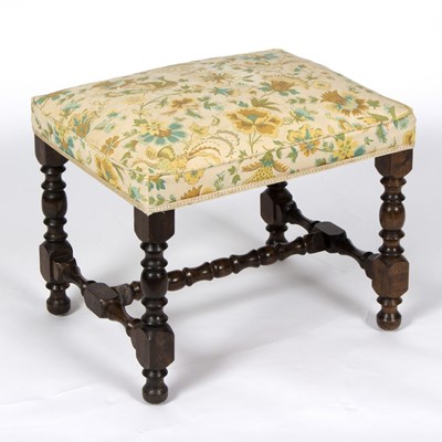 Lot 880 - An upholstered stool on baluster turned legs,...
