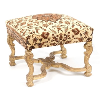 Lot 922 - A giltwood stool with upholstered top, the...