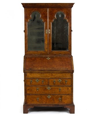 Lot 972 - A Queen Anne burr walnut bureau bookcase, the...