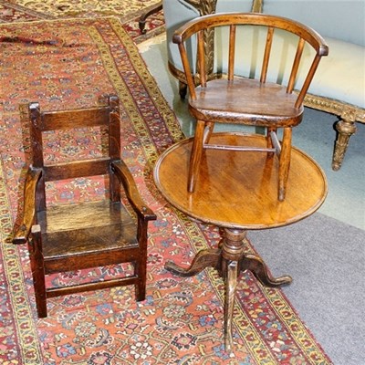 Lot 1019 - A child's oak open armchair, another child's...