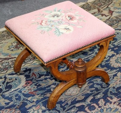 Lot 1025 - A Victorian walnut X frame stool, with...