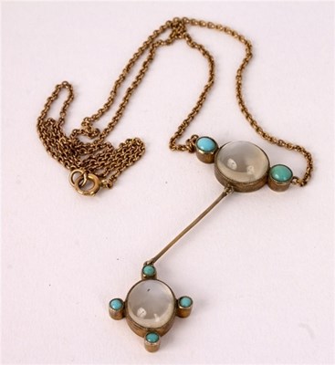 Lot 31 - An Edwardian moonstone and turquoise pendant...