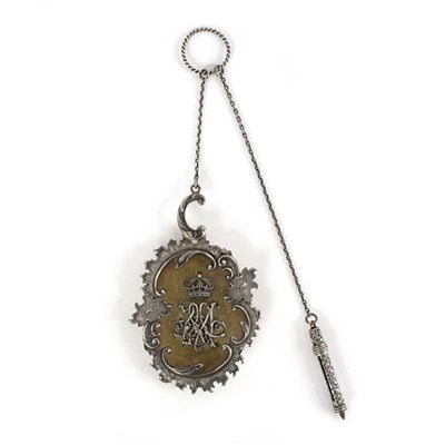 Lot 132 - A silver dance card holder the front decorated...