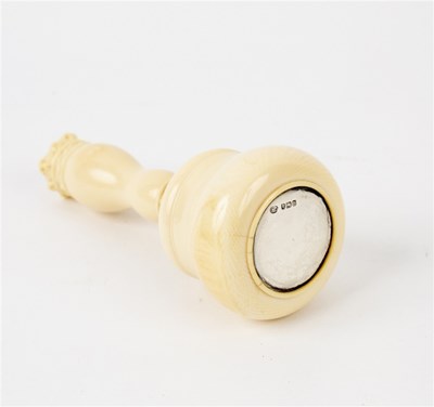 Lot 141 - A large ivory mallet, the silver mount, JR,...