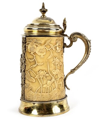 Lot 161 - A Chinese carved ivory bitong, later silver...
