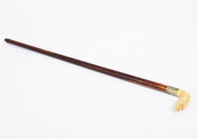 Lot 181 - A walking stick with plated collar and ivory...