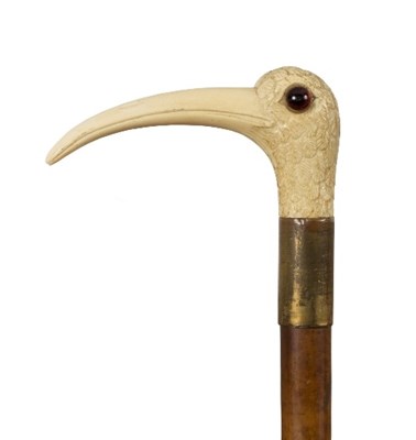 Lot 182 - A malacca walking stick, the ivory handle...