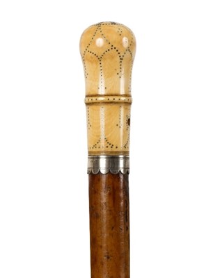 Lot 195 - A Queen Anne walking stick, the ivory handle...