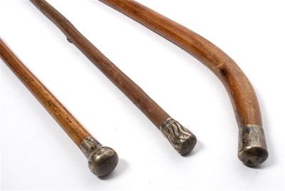 Lot 205 - A malacca walking stick with silver knop,...