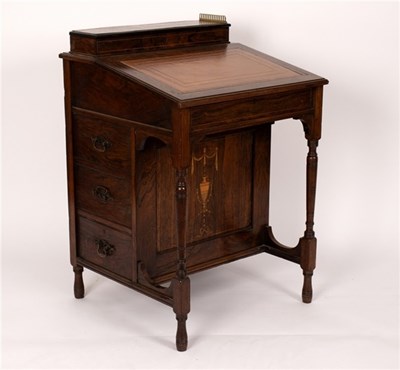 Lot 459 - An Edwardian rosewood and inlaid Davenport,...
