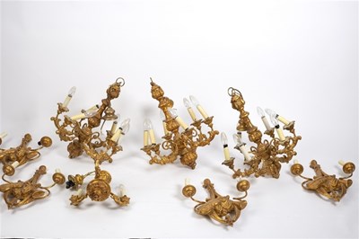 Lot 463 - Four gilt plaster six-light chandeliers and...