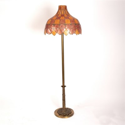 Lot 474 - An Art Nouveau brass standard lamp with...