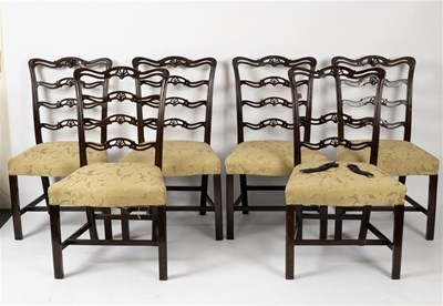 Lot 480 - Six mahogany pierced ladder-back dining chairs...