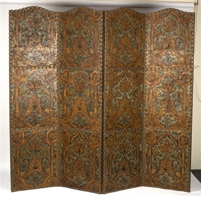 Lot 483 - An Edwardian four-panel three-fold screen,...