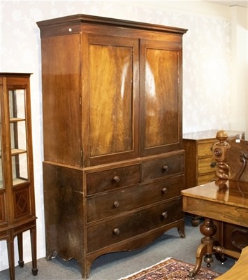 Lot 528 - A 19th Century mahogany linen press, the upper...