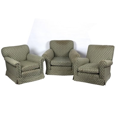 Lot 532 - Three upholstered armchairs covered in berry...
