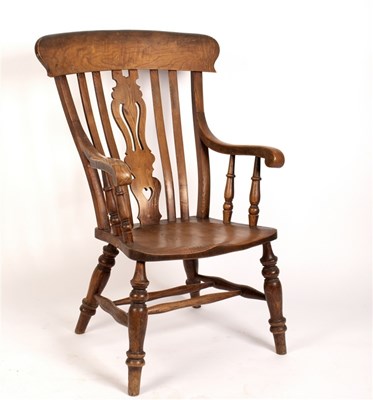 Lot 538 - A beech and elm open armchair with splat back...