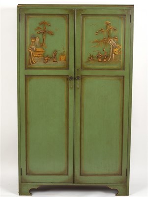 Lot 539 - A 1930s green Chinoiserie cupboard, decorated...