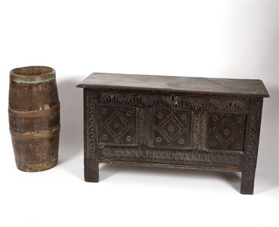 Lot 543 - A 17th Century triple-panel carved oak coffer...