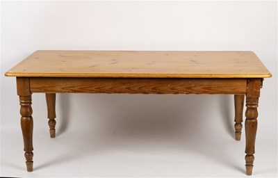 Lot 579 - A pine table and two splat back chairs