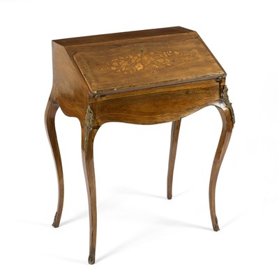 Lot 580 - A walnut and marquetry bureau de dame on gilt...