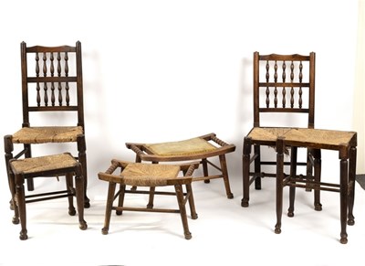 Lot 590 - Sundry rush seated chairs and stools