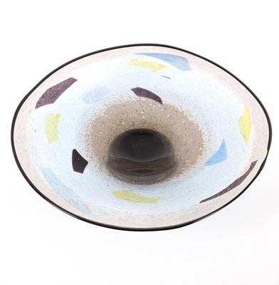 Lot 38 - Cowdy Glass, a footed glass dish with coloured...