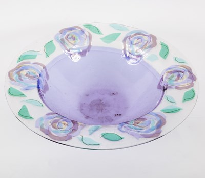 Lot 40 - A studio glass dish, decoration of purple...