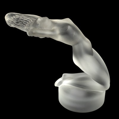 Lot 43 - Lalique, a glass bonnet mascot, reclining lady,...