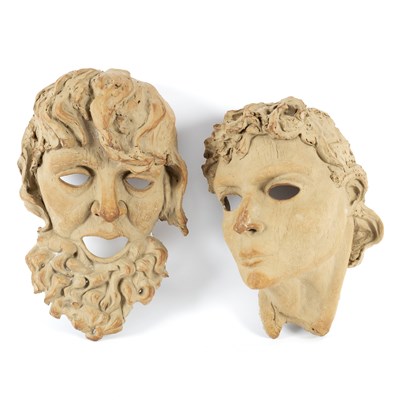 Lot 99 - Elizabeth Edgley, two sculptural masks in clay,...