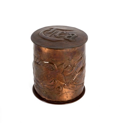 Lot 107 - A Newlyn School copper tea caddy, the lid...