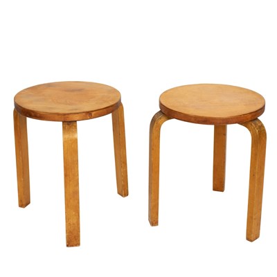 Lot 186 - Alvar Aalto, two circular beech wood stools,...